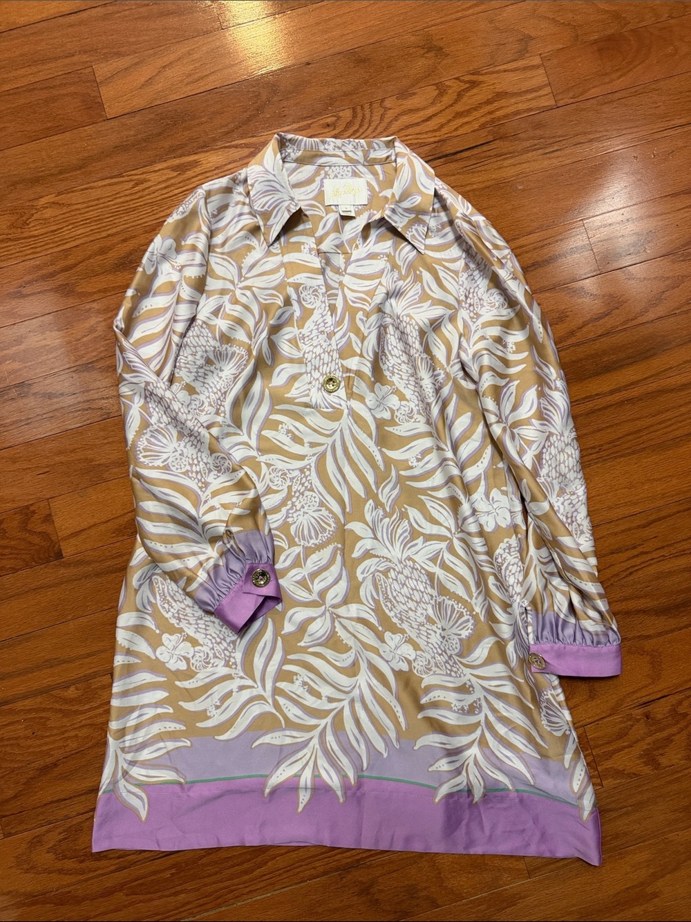 Lilly Pulitzer Tan and Lavender Floral Button-Front Top
